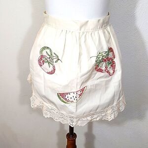 Embroidered retro fruit handmade vintage like fruit waist apron with lace trim
